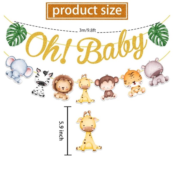 Safari “Oh Baby “Baby Shower Decorations ,Jungle Baby Shower Decorations - Picture 3 of 6